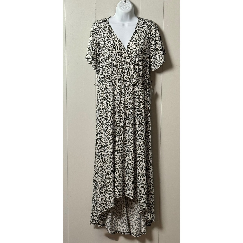NWT West Kei Women's Floral High-Low Maxi Dress Black White V-Neck Size XL